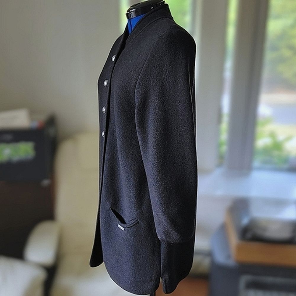 Vtg 90s Geiger wool Smiley Coat in Black